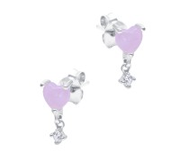 Pink Heart with Hanging CZ Silver Stud Earring STS-6266